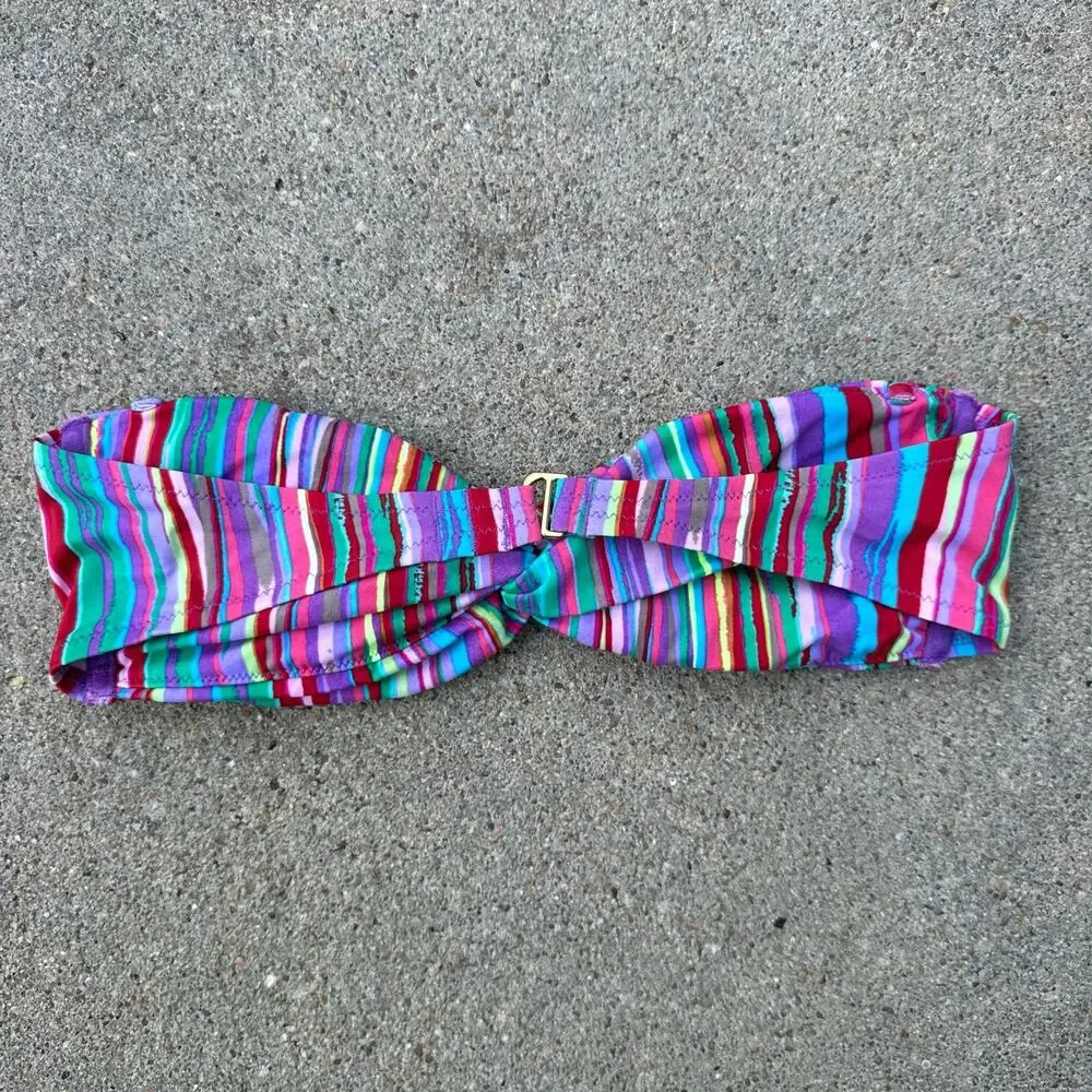 Victoria's Secret Rainbow Stripe Bandeau Twist Bikini Swim Top XS